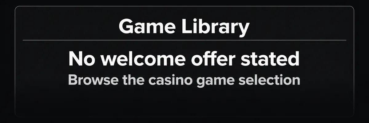 Dark formal notice panel presenting the casino game library in a clean typographic layout